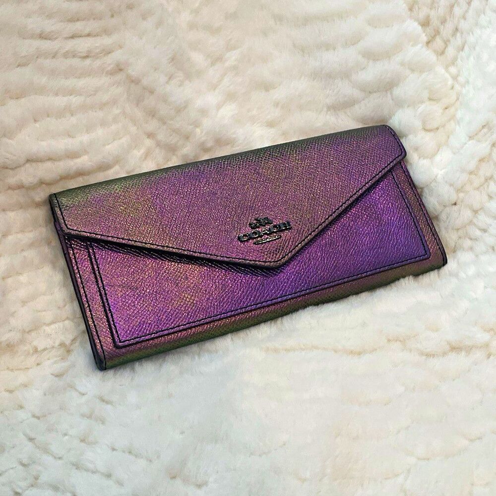 RARE Coach Hologram Oil Slick Iridescent Leather Envelope Wallet 57213